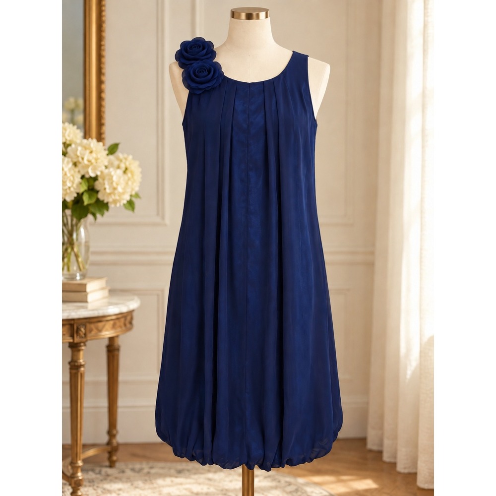 Navy Rosette Bubble Hem Cocktail Dress Sleeveless Y2K Style Wedding Guest